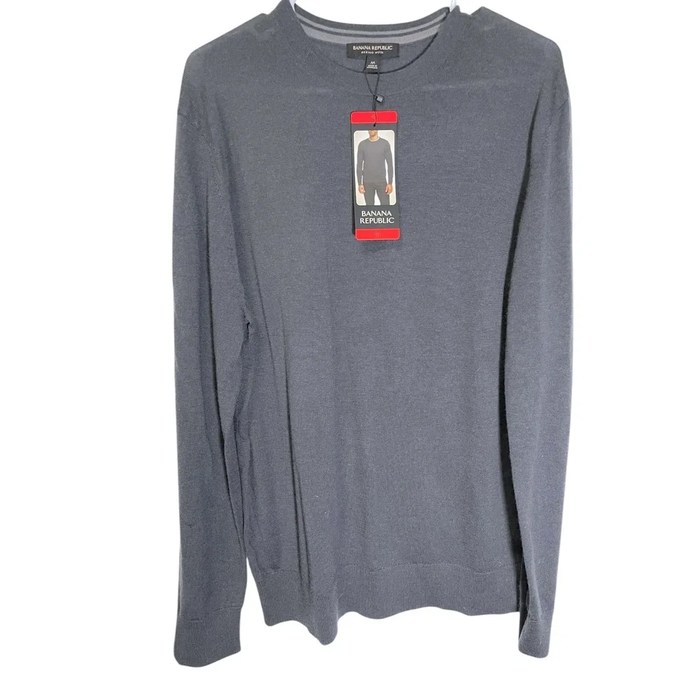Banana Republic M Charcoal Grey Merino Wool Crewneck Sweater Minimalist‎ Preppy